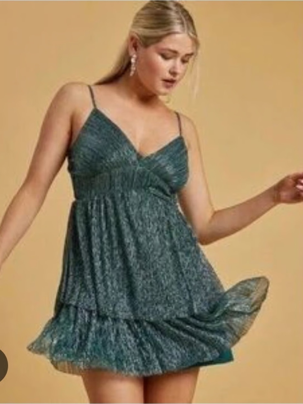 Trixxi green Sparkle Tiered Mini Dress